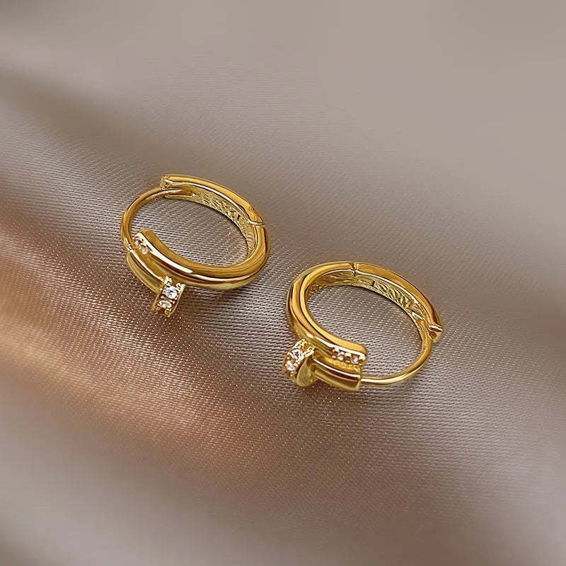 Shiny Crystal Hoop Earrings For Women Nail Shaped Fashion Jewelry