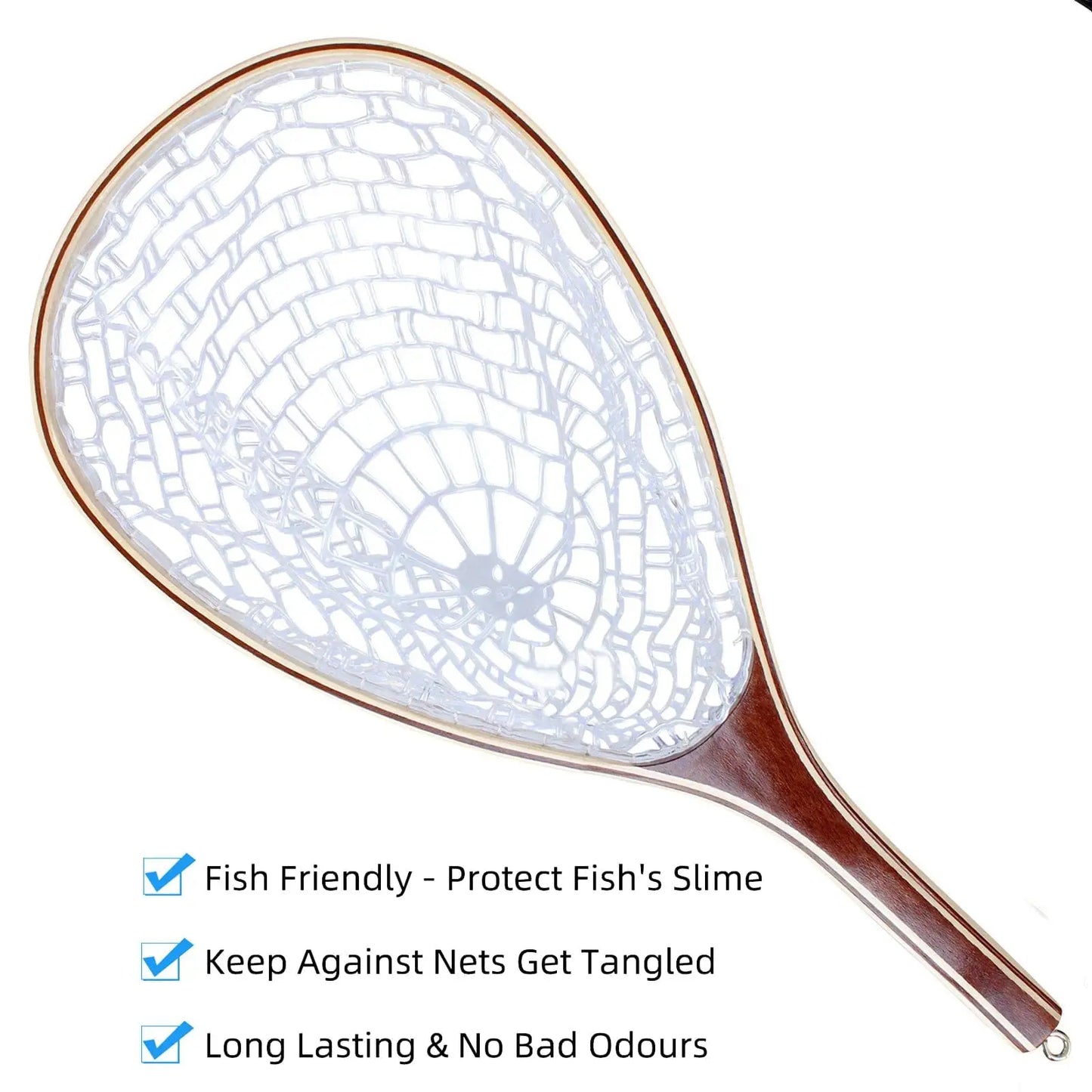 Fly Fishing Landing Net With Soft Knotless Rubber Mesh For Catch And Release