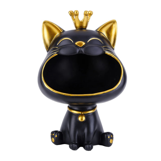 Resin Laughing Cat Statue Lucky Cat Desk Decoration Storage Box