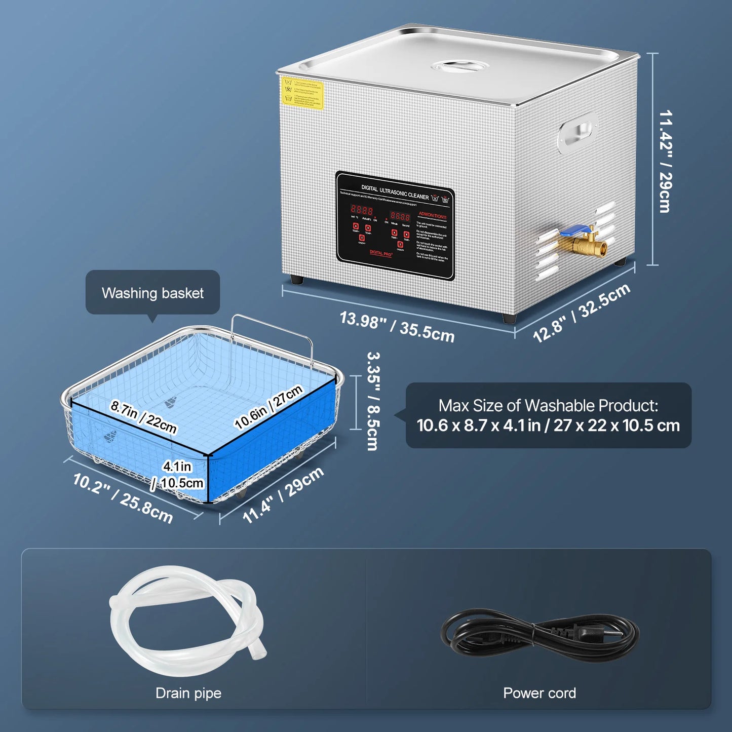 Succebuy Ultrasonic Cleaner 33-40kHz 800W Stainless Steel Home Appliance