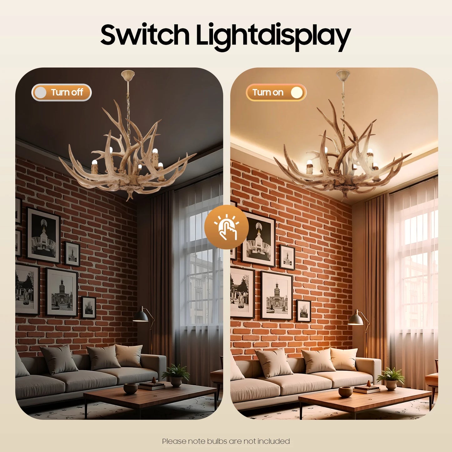 110V Resin Deer Antler Ceiling Light Chandelier 6 Lights