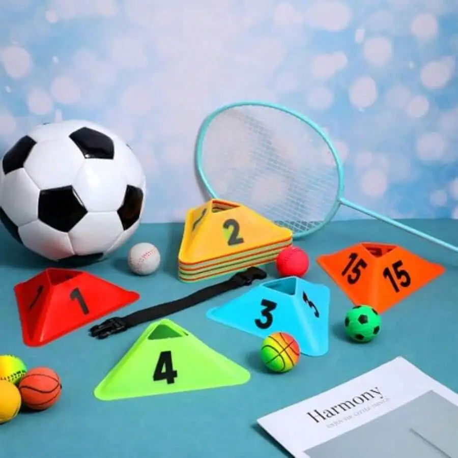 24 Pack Numbered Sports Cones Flexible Agility Training