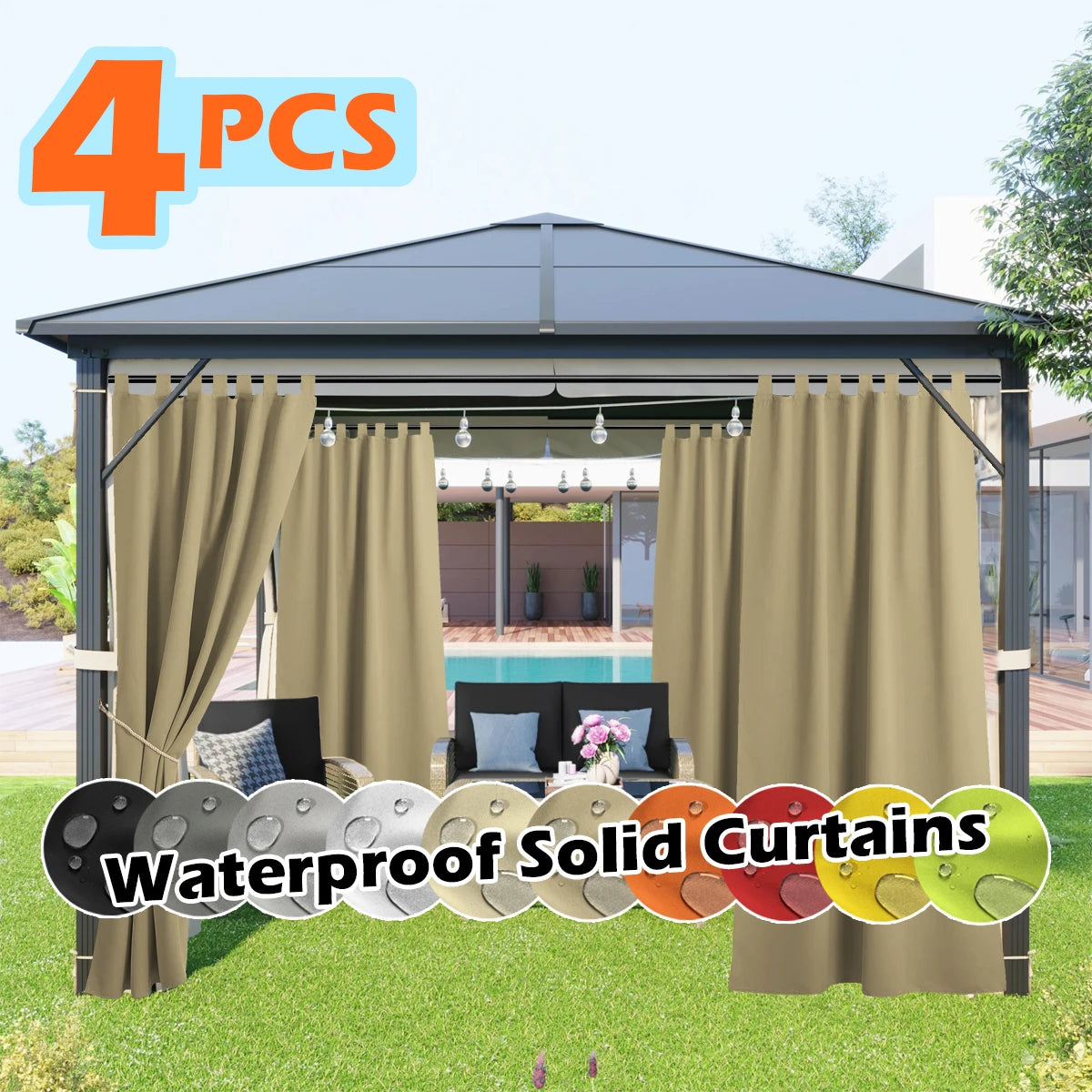 SABALANICA Outdoor Curtains 4 Panel Waterproof UV Resistant Tab Top
