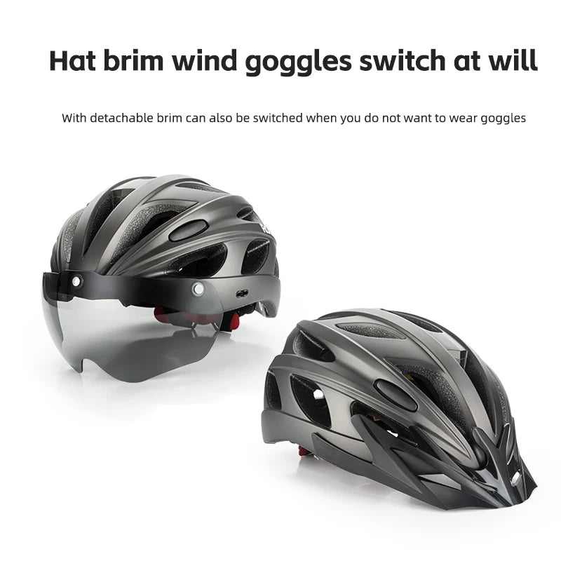 ROCKBROS MTB Road Cycling Helmet With Integrated Goggles