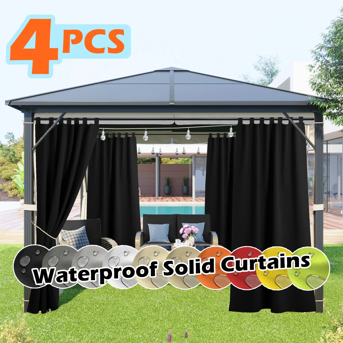 SABALANICA Outdoor Curtains 4 Panel Waterproof UV Resistant Tab Top