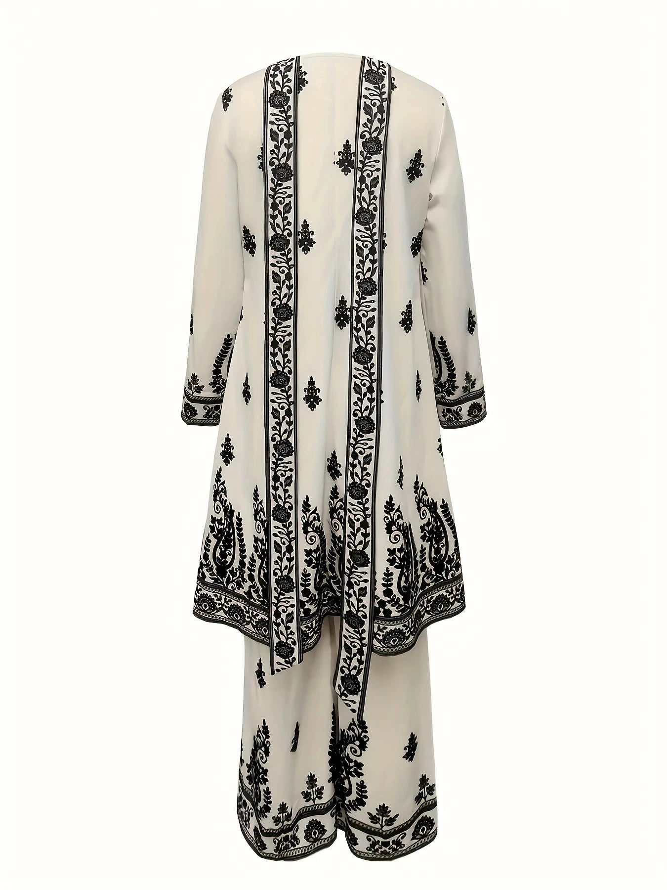 Printed Ethnic Three Piece Crew Neck Set With Headscarf