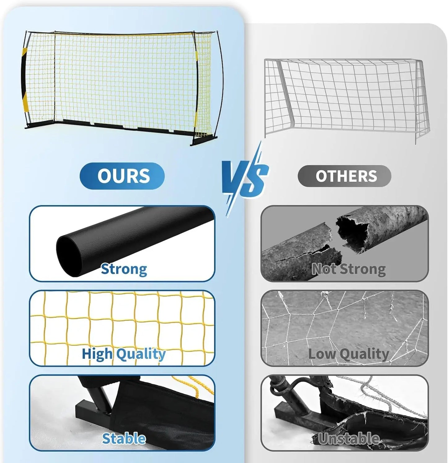 Heavy Duty Iron Frame Soccer Goal Set With Tear Resistant Net
