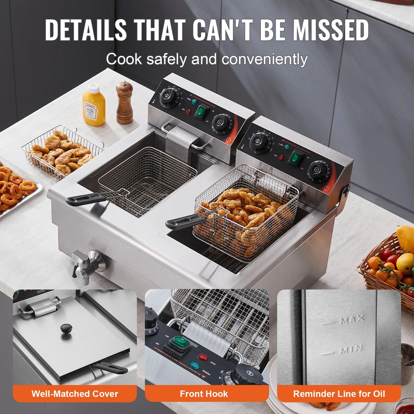 SucceBuy Electric Deep Fryer Dual Removable Tanks For Commercial Use