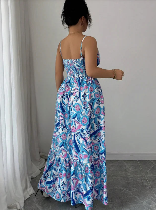 Elegant Floral Camisole Dress Womens Loose Fit Long Style