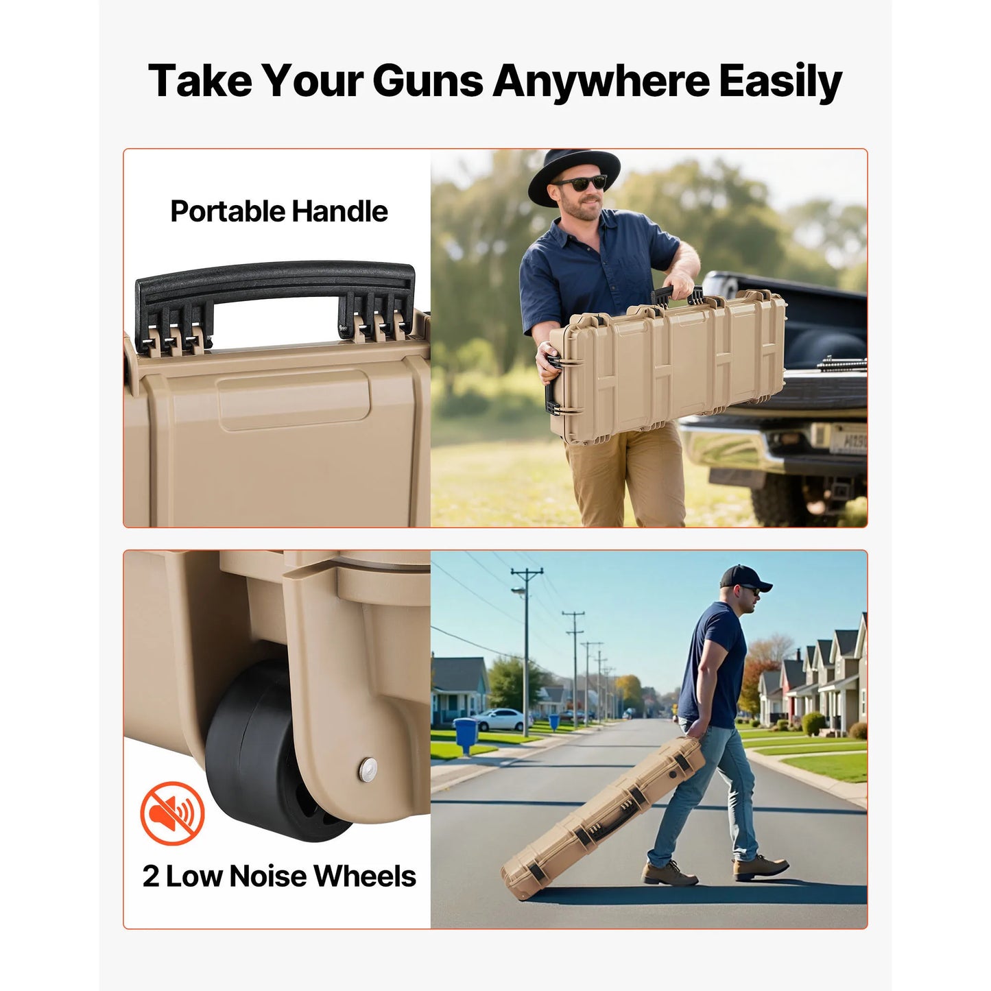 SucceBuy Lockable Hard Rifle Case With Pre-Cut Foams And Wheels IP67 Waterproof