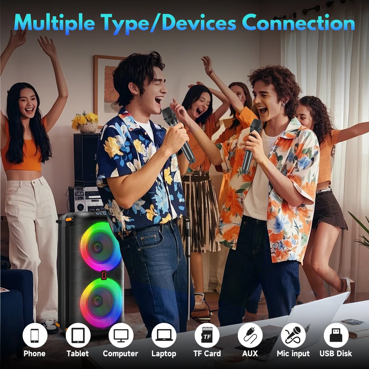 FanFun T27 Wireless Bluetooth Karaoke Speaker With Two Microphones