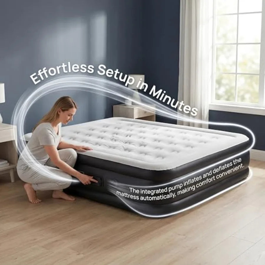 Air Mattress with Built In Pump Deluxe Flocking Portable Inflatable