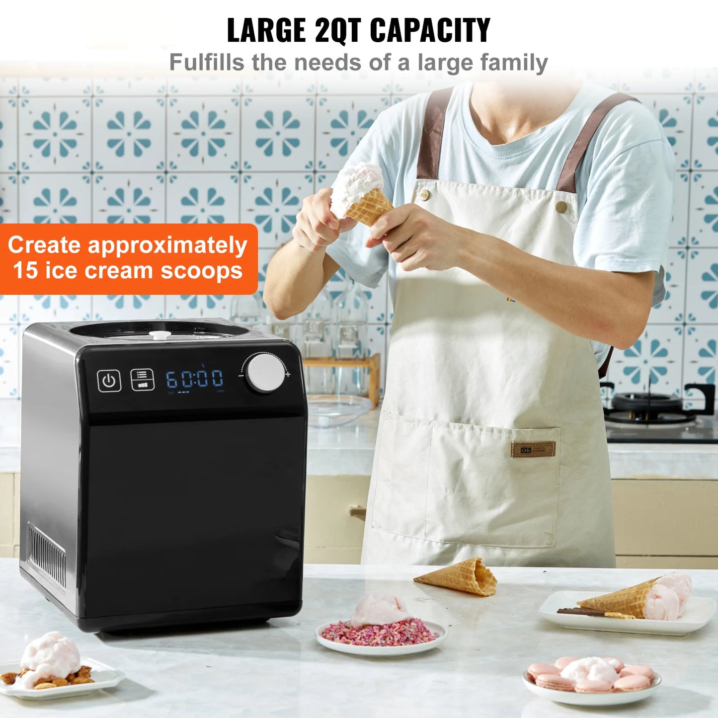 SucceBuy Upright Automatic Ice Cream Maker With Built In Compressor