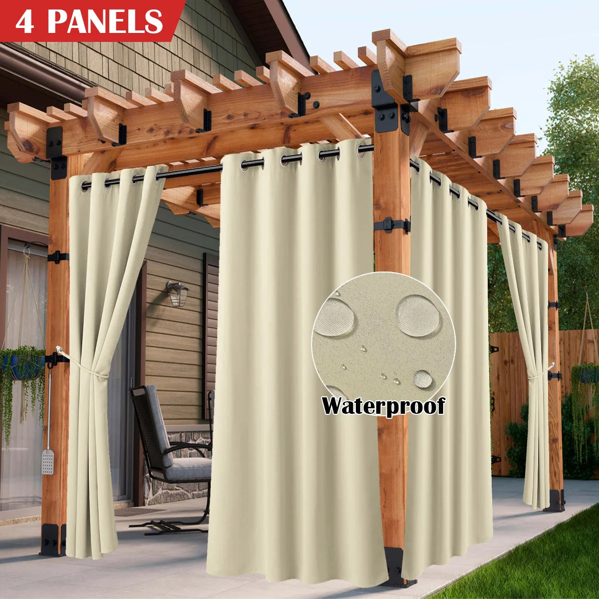 Sabalanica Waterproof Outdoor Curtains Grommet Top Sun Blocking UV Protection
