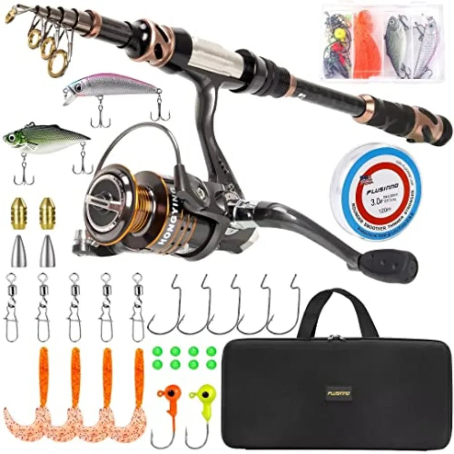 Carbon Fiber Telescopic Fishing Rod and Spinning Reel Combo