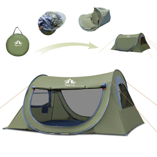 Night Cat Pop Up Tent With Mosquito Net Waterproof Setup