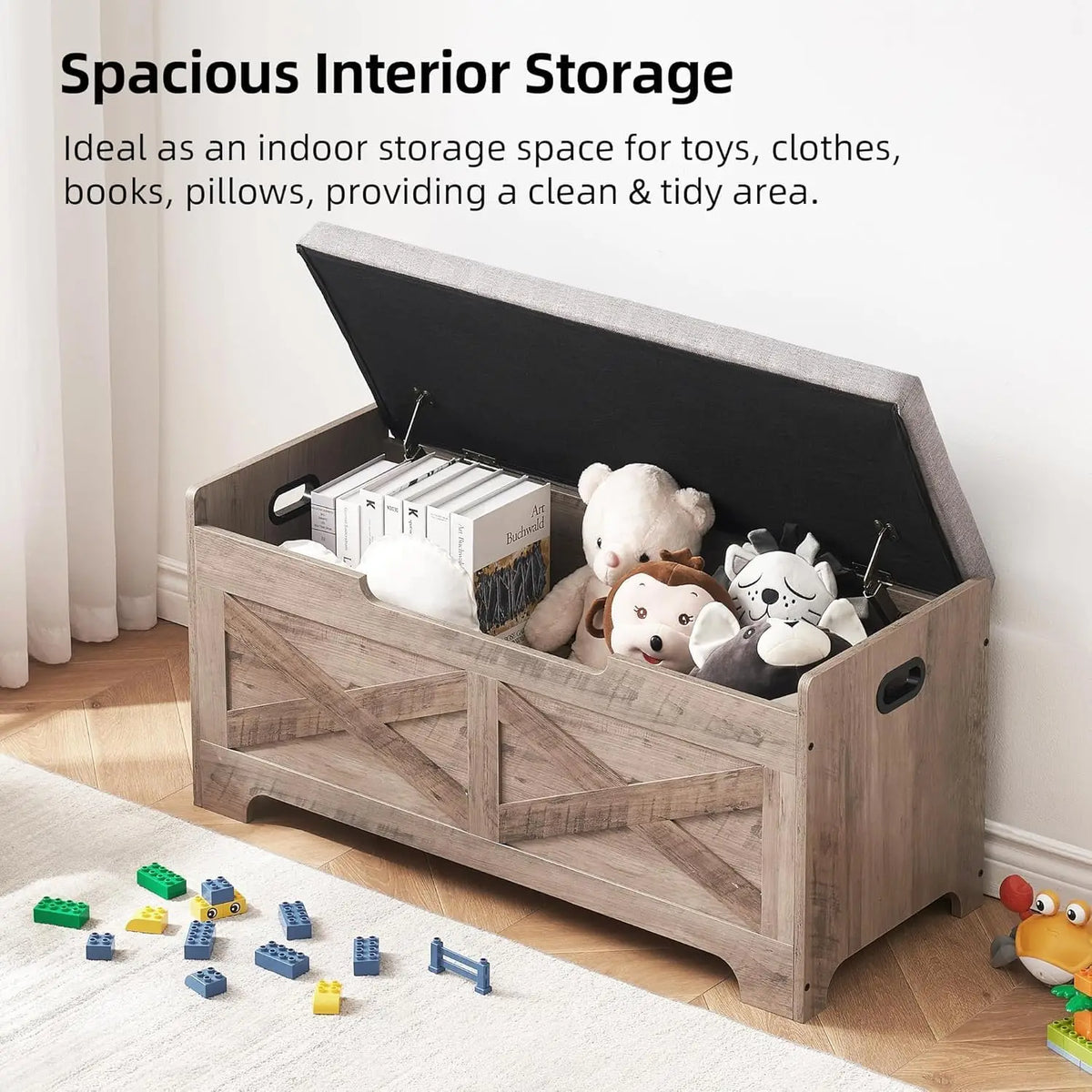 Twister Ck Wooden Storage Bench With Hinged Lid Entryway