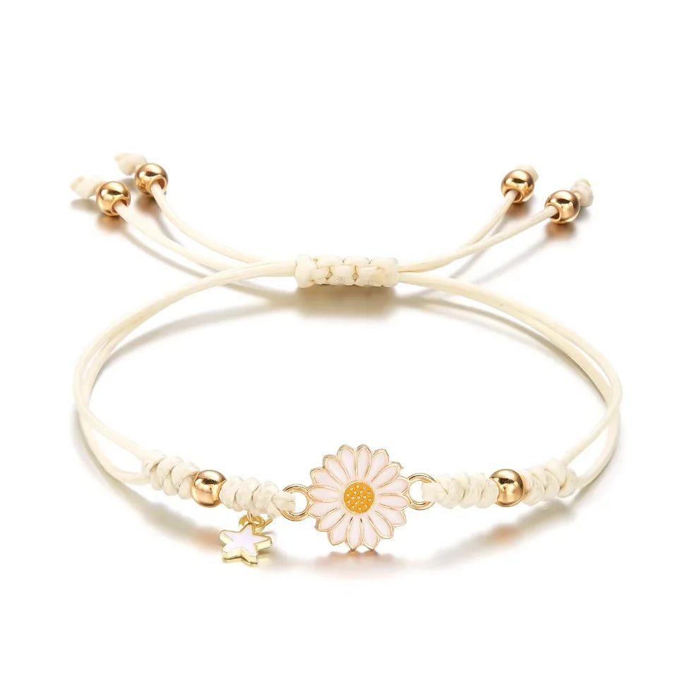Handmade Sunflower Bracelet For Women Adjustable Braided Daisy Charm