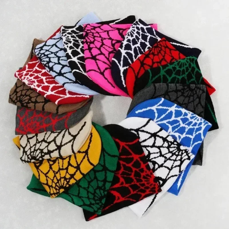 Knit Beanie Hat Spider Embroidered Winter Woolen Cap Unisex