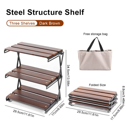 ATUOTIN 3 Tier Foldable Wooden Camping Shelf With Metal Frame