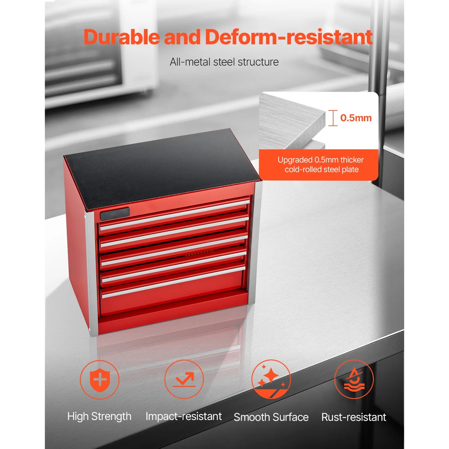 SucceBuy 5-Drawer Metal Tool Box Portable Chest For Workshop