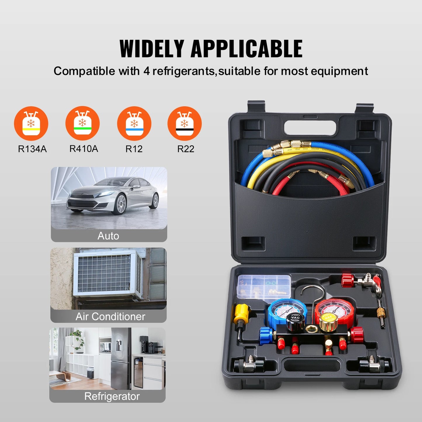 SucceBuy 4 Way AC Manifold Gauge Set With Hoses R134A