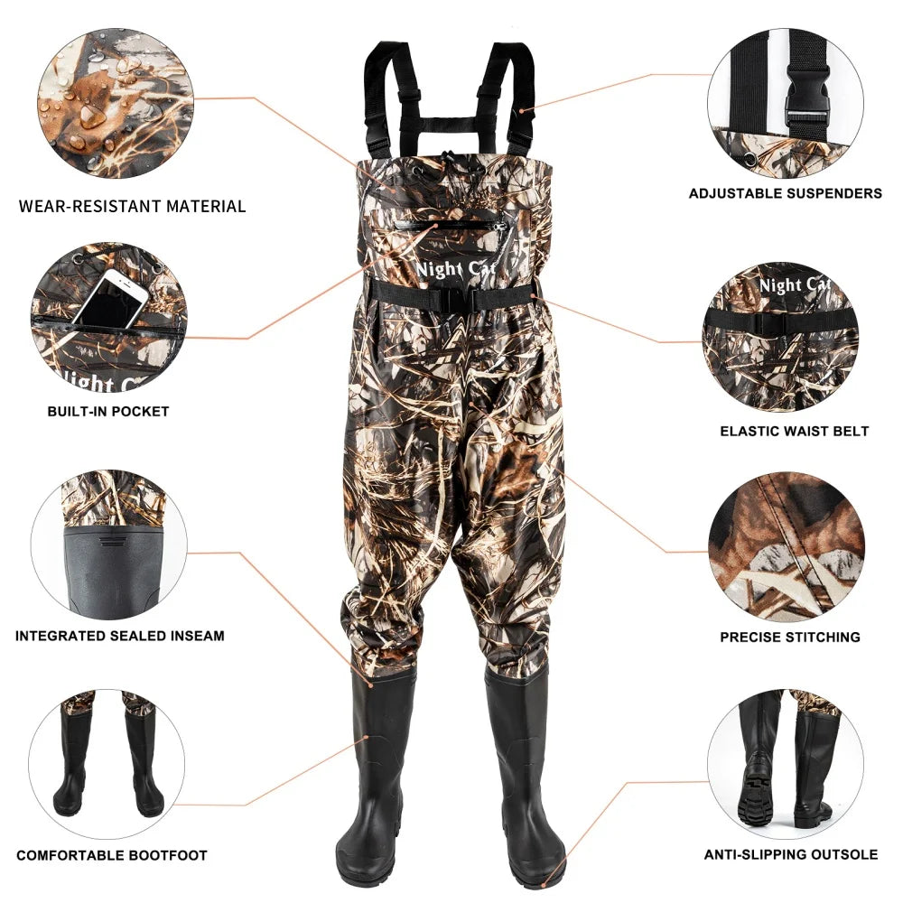 Night Cat Waterproof Chest Waders For Men Women Bootfoot Belt