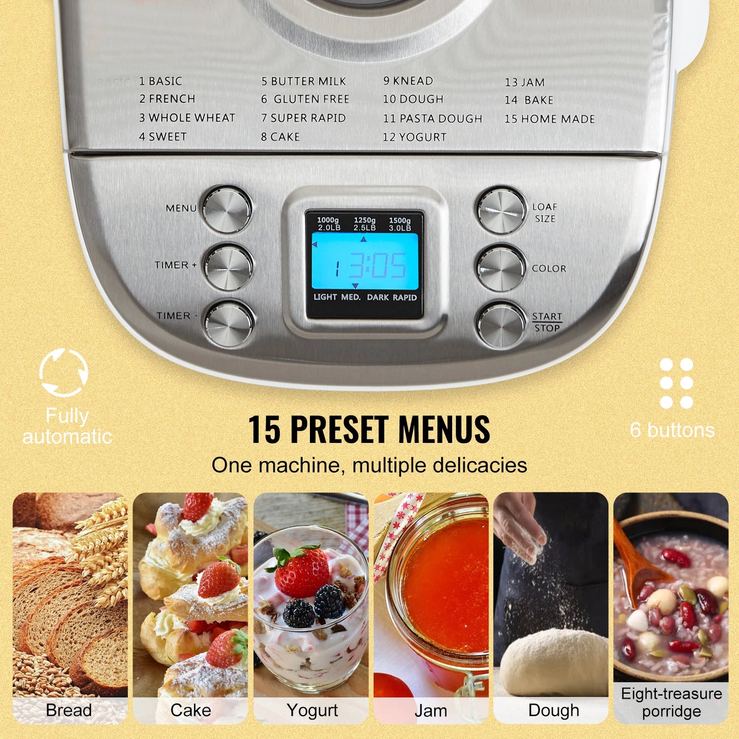 SucceBuy 15 In 1 Automatic Bread Maker With Gluten Free Setting