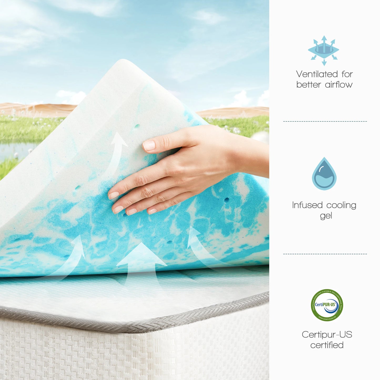 JHK Memory Foam Mattress Topper Gel Cooling Soft And Breathable