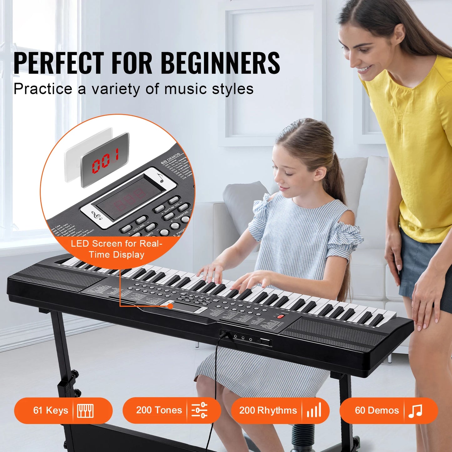 SucceBuy 61 Key Digital Keyboard Piano 200 or 600 Tones