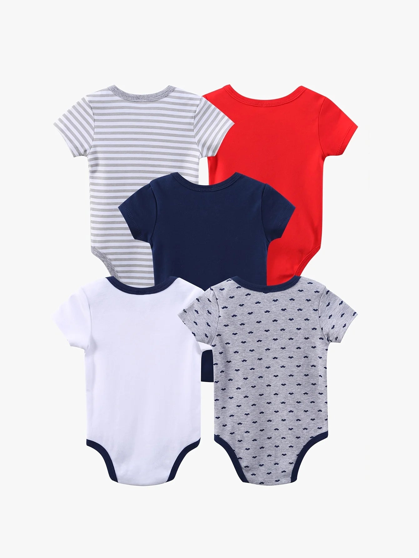 Baby Boys 5-Piece Cotton Short Sleeve Bodysuits With Bow Tie Rompers