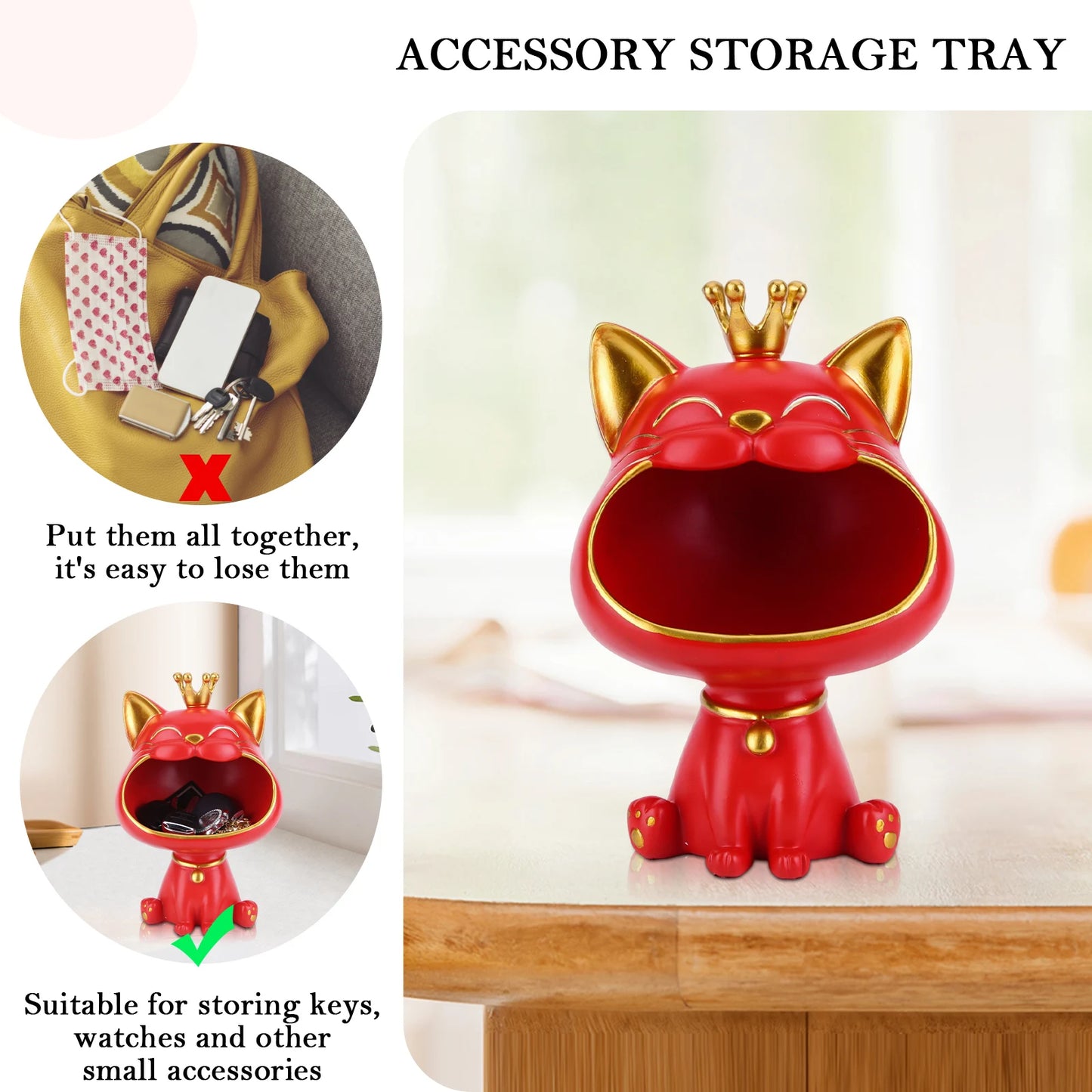 Resin Laughing Cat Statue Lucky Cat Desk Decoration Storage Box
