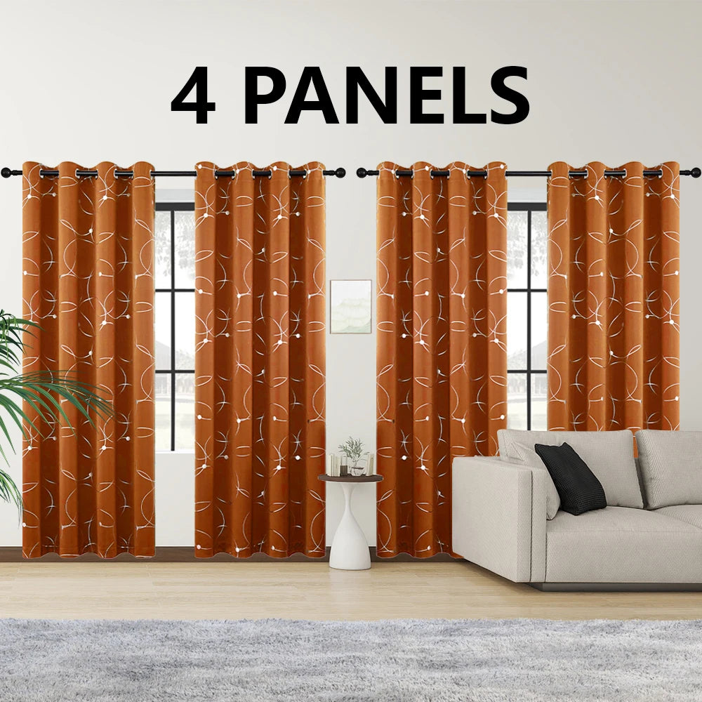 4Pcs Blackout Curtains Grommet Thermal Insulated Foil Circles Dots