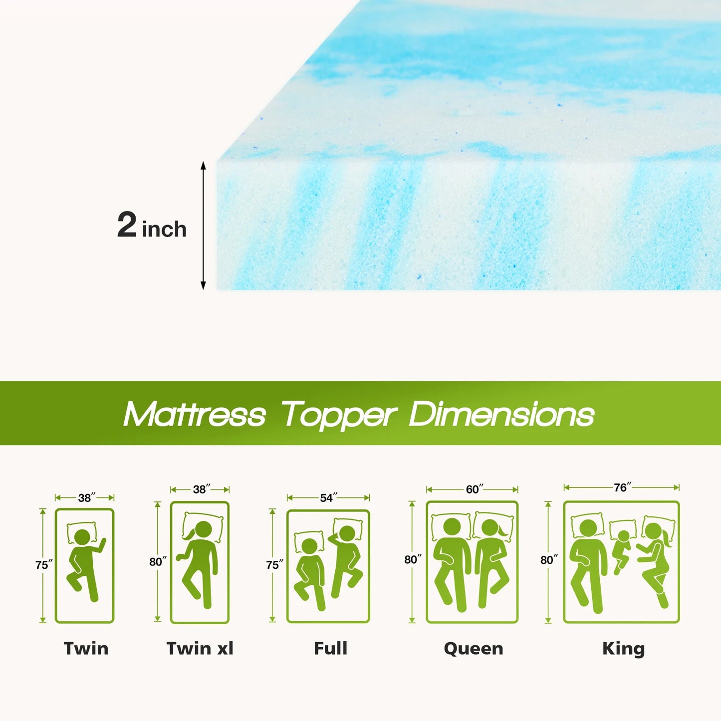 JHK Memory Foam Mattress Topper Gel Cooling Soft And Breathable