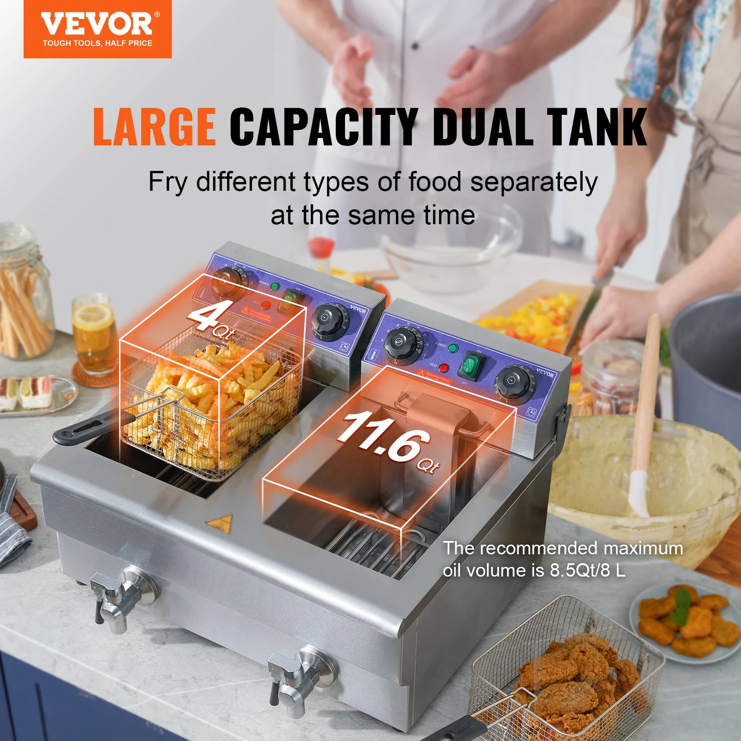 SucceBuy Electric Deep Fryer Dual Removable Tanks Countertop