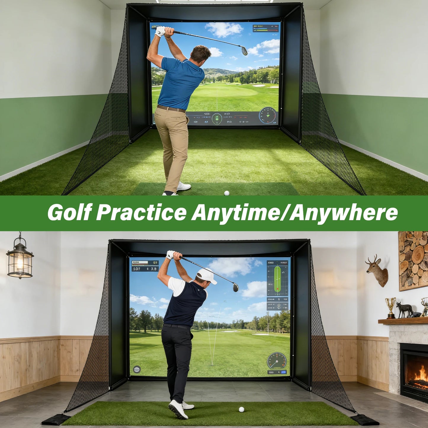 Indoor Outdoor Golf Hitting Net With HD Simulator Screen Frame