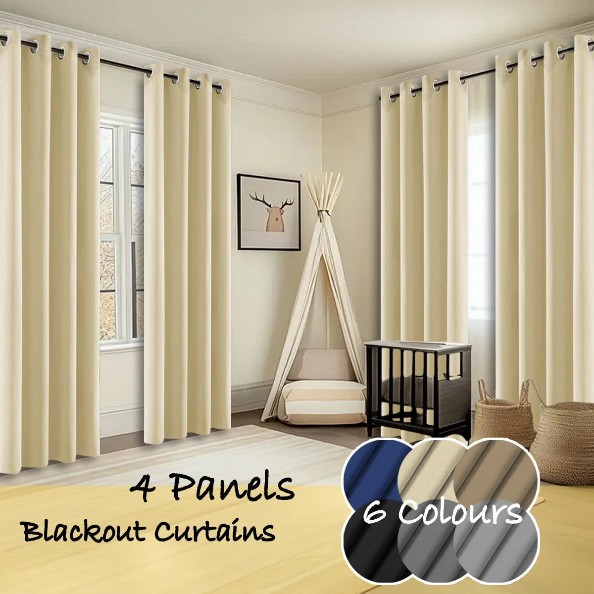 Thermal Insulated Blackout Curtains 4 Panels Bedroom Living Room