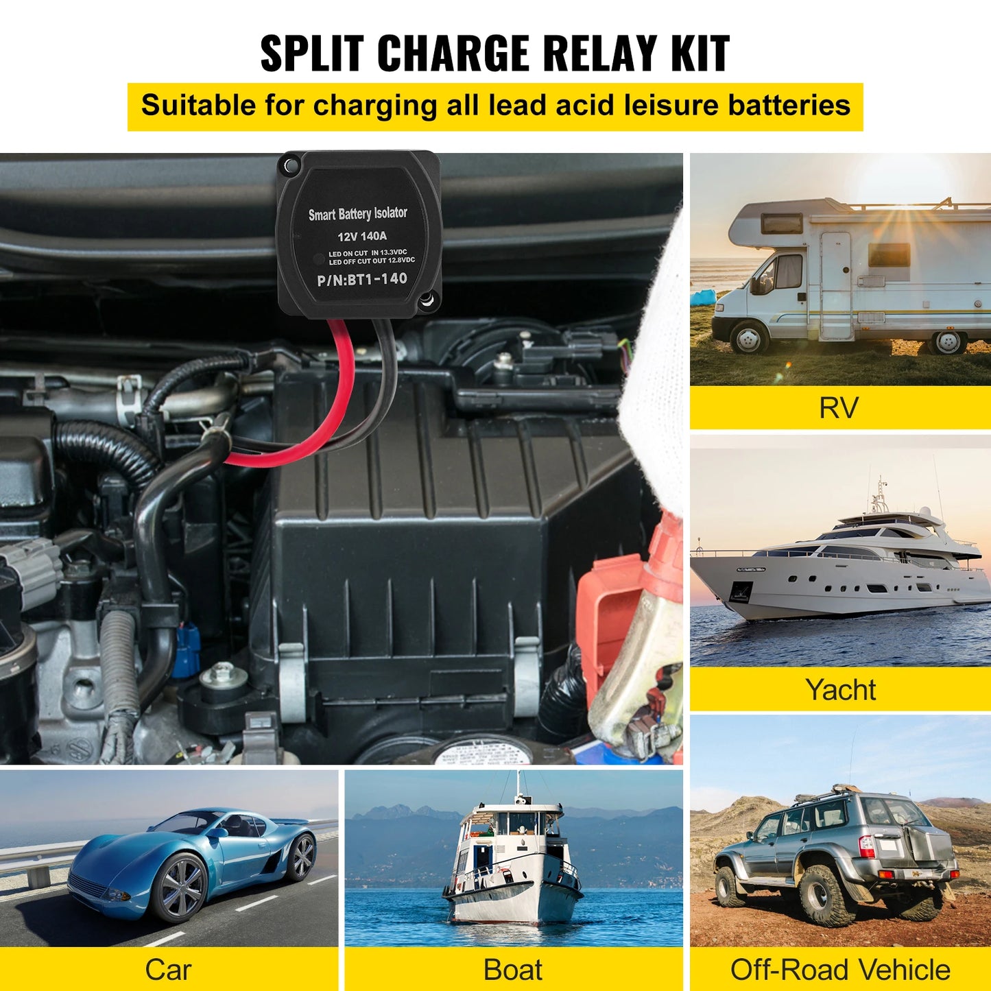 SucceBuy Split Charge Relay Kit 140A For ATVs