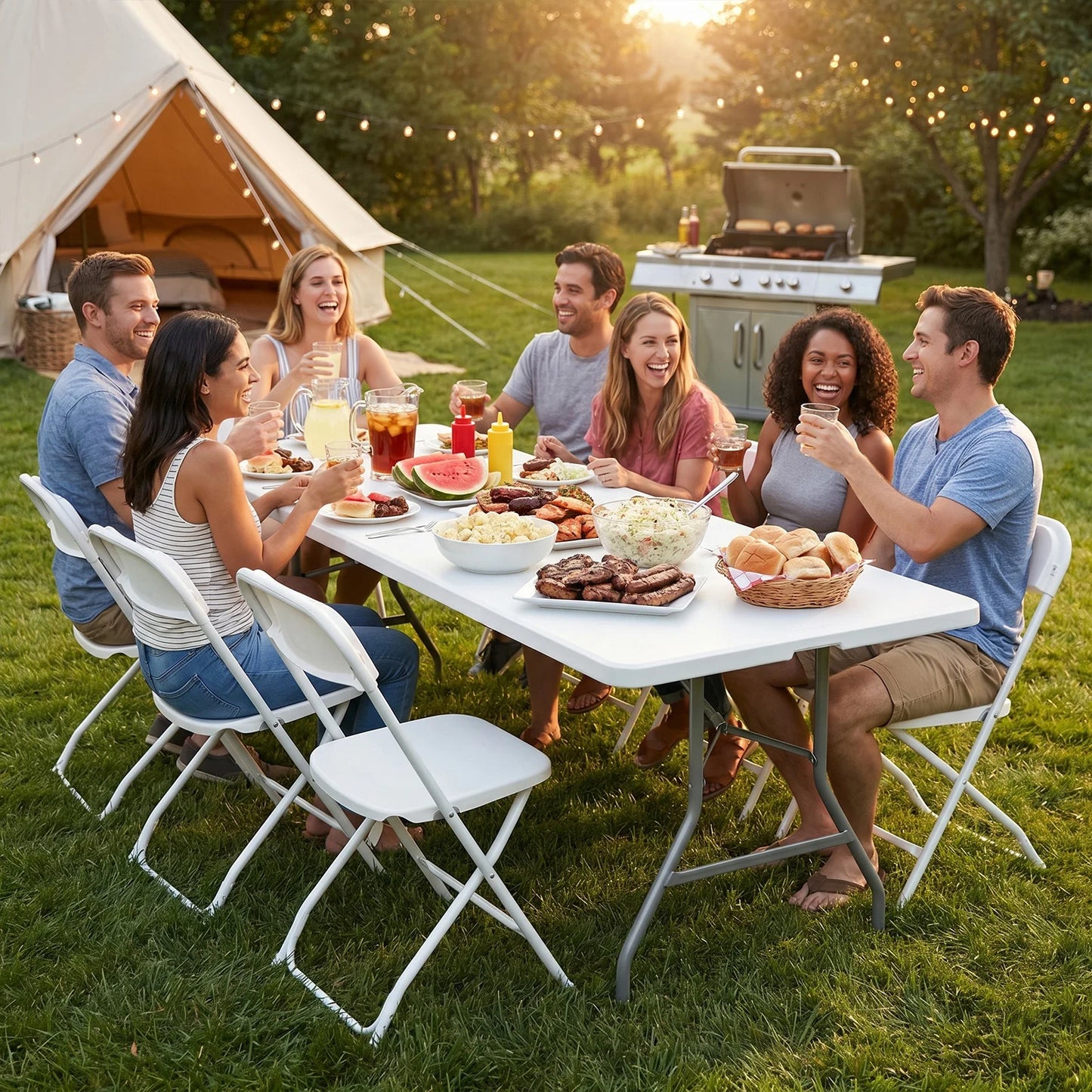 JHK Portable Folding Table Outdoor Heavy Duty With Carry Handle