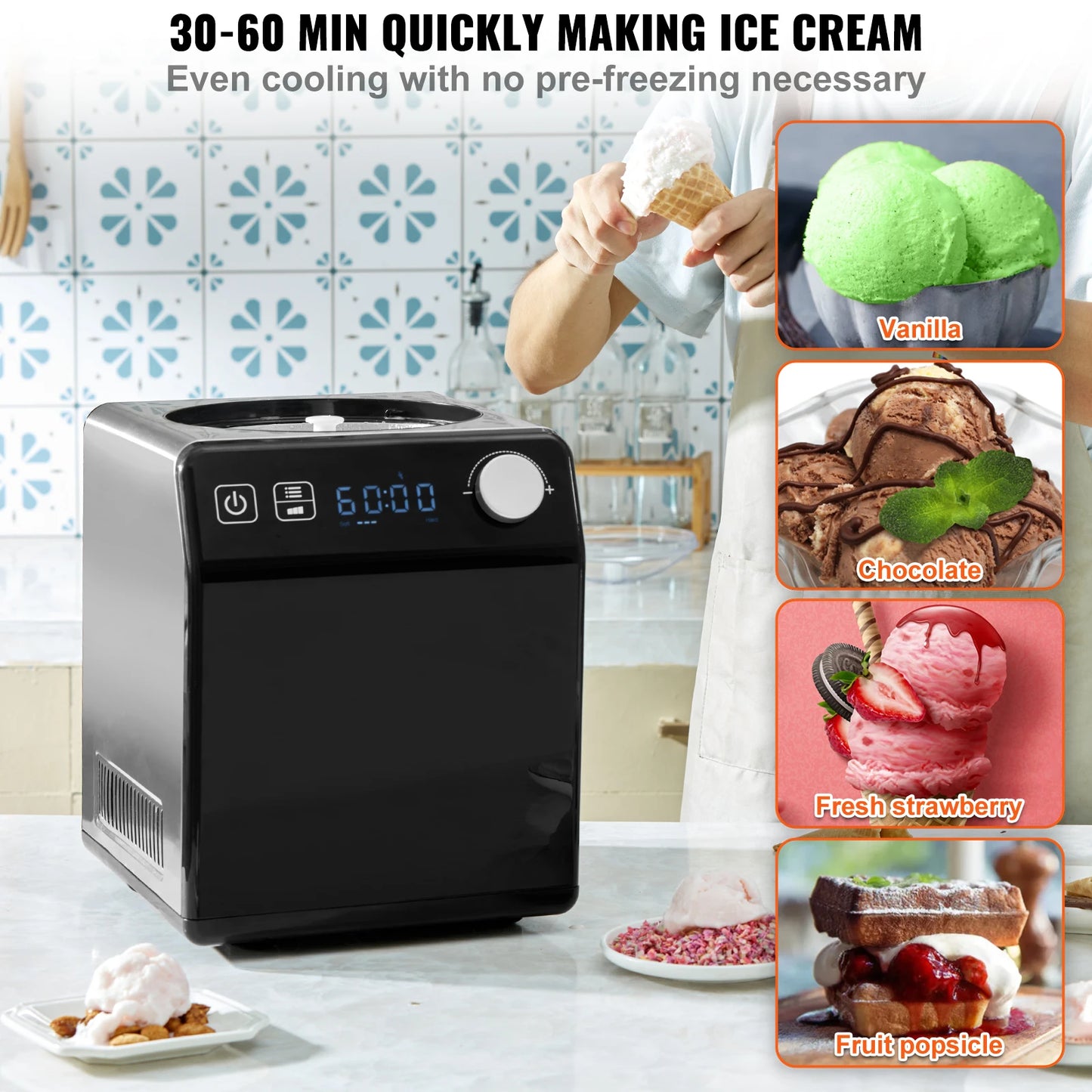SucceBuy Upright Automatic Ice Cream Maker With Built In Compressor