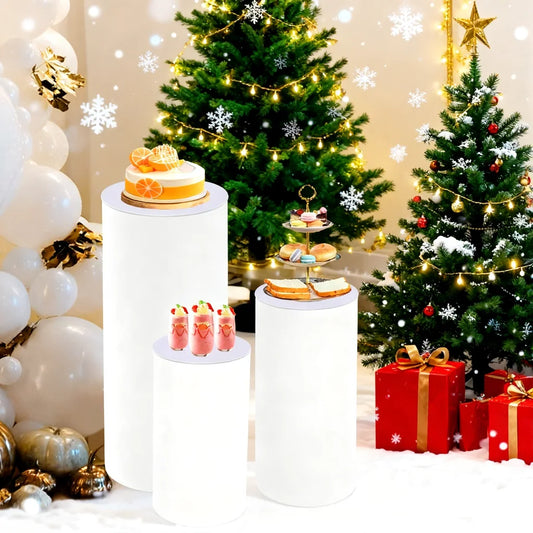 Three Piece Cylinder Pedestal Stand For Wedding Cake Display