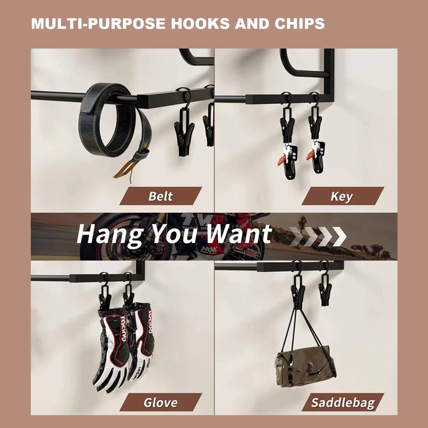 Motorcycle Helmet Holder Wall Mount With Gloves Hooks