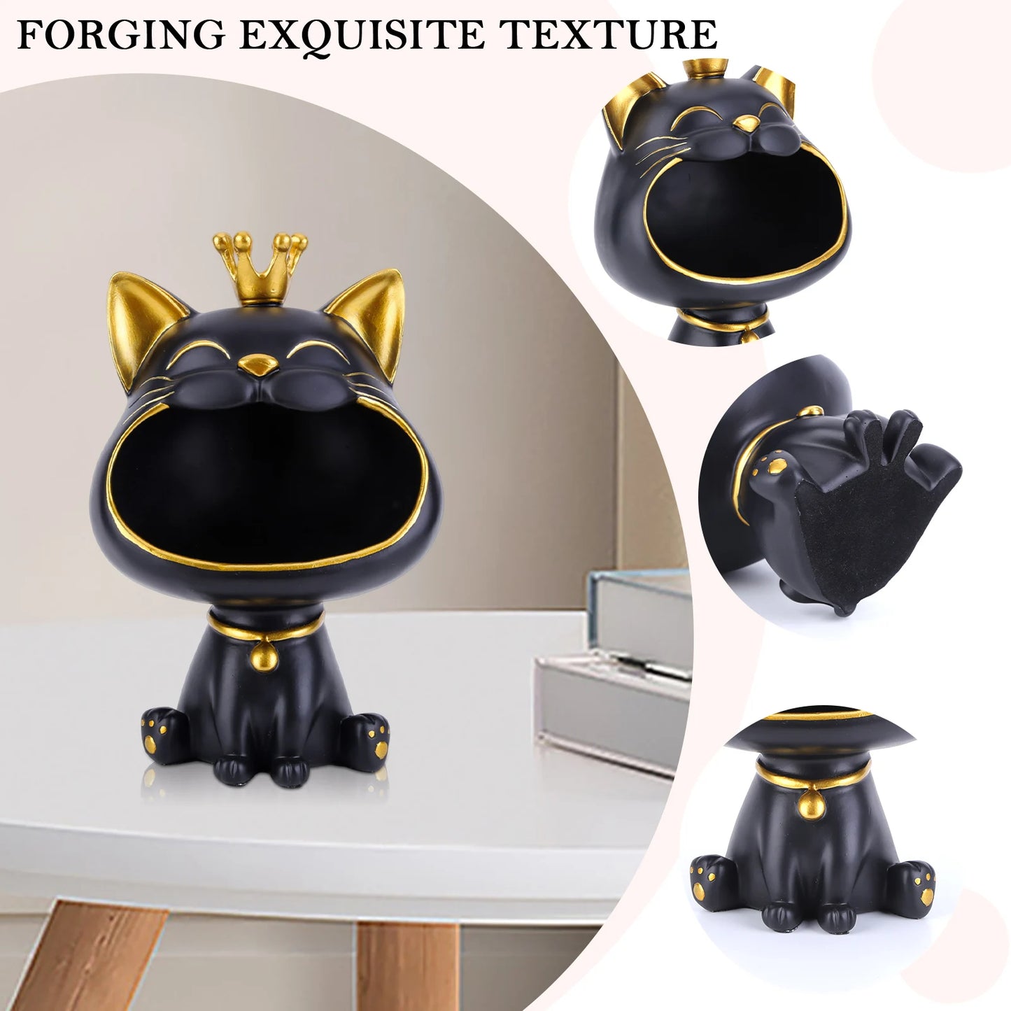 Resin Laughing Cat Statue Lucky Cat Desk Decoration Storage Box