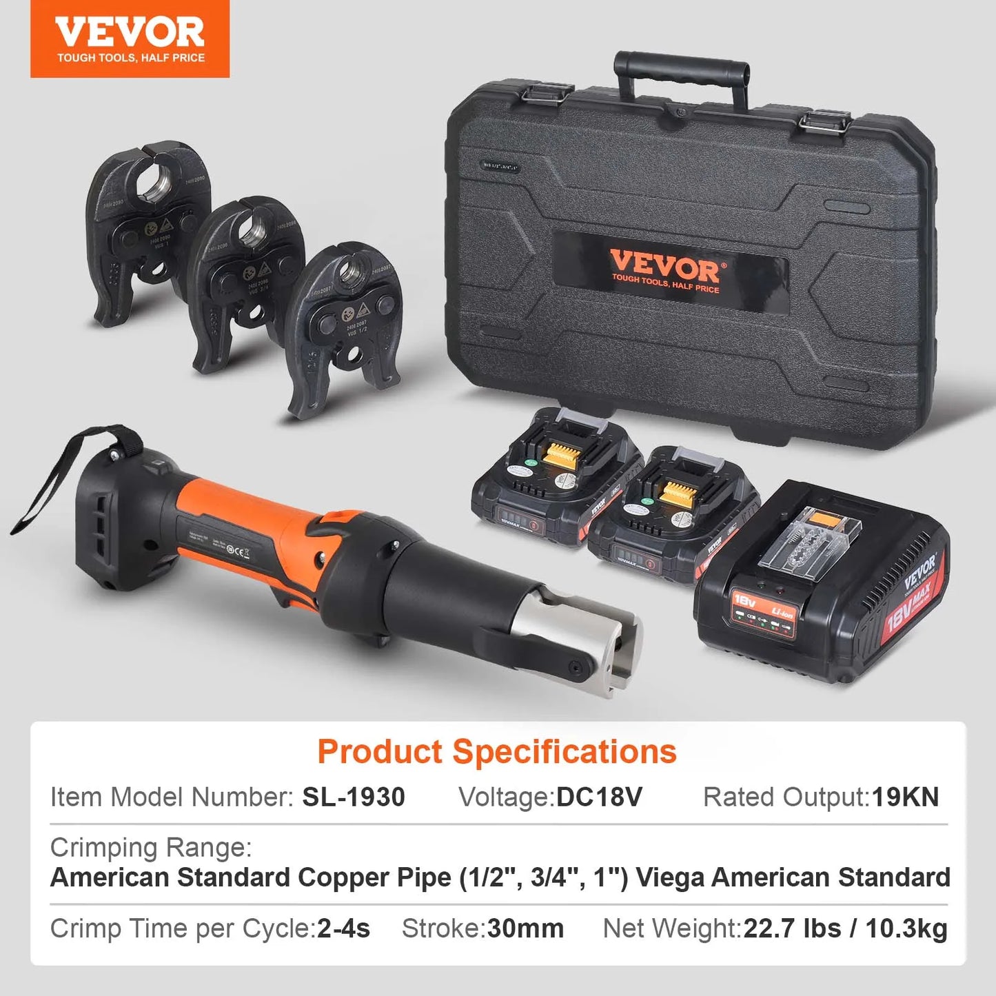 SucceBuy 18V Electric Pipe Crimping Tool Kit With Three Jaws