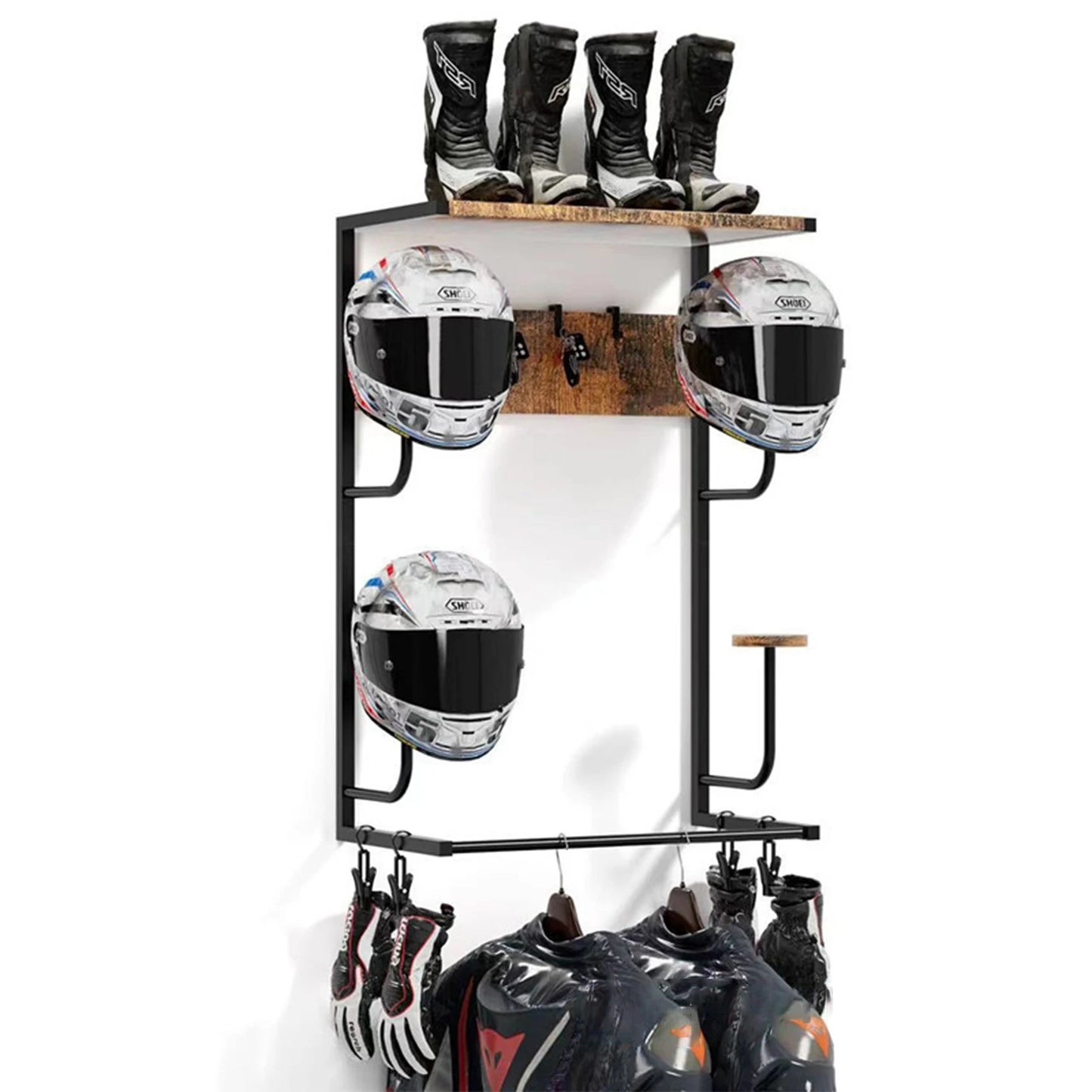 Motorcycle Helmet Holder Wall Mount With Gloves Hooks