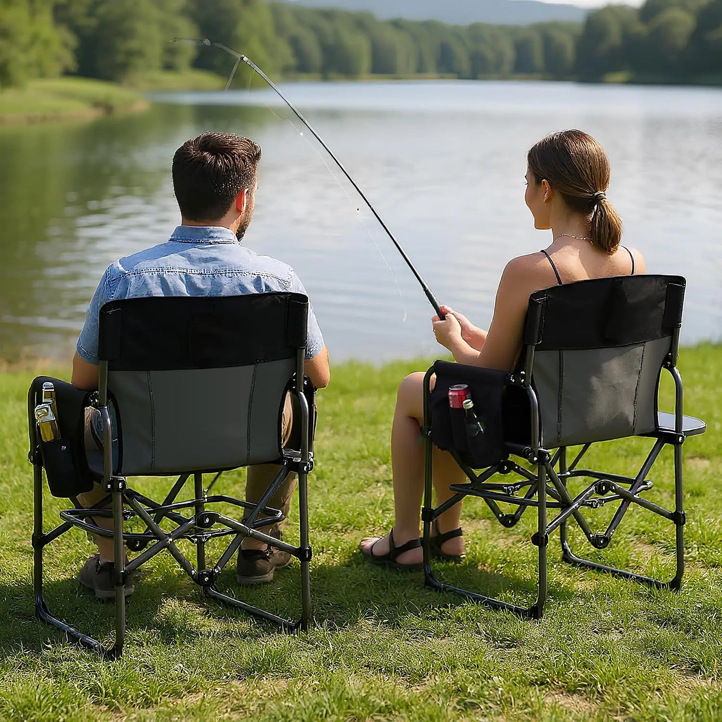 HiMiss Heavy Duty Folding Directors Chair With Cup Holder