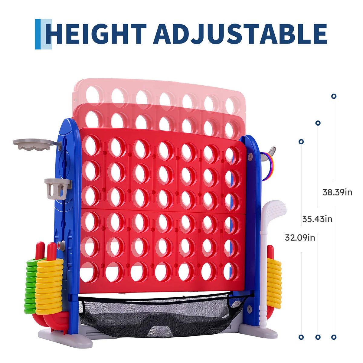 4-In-1 Giant Connect Adjustable Height Outdoor Basketball Hoop Ring Toss Family Game Set