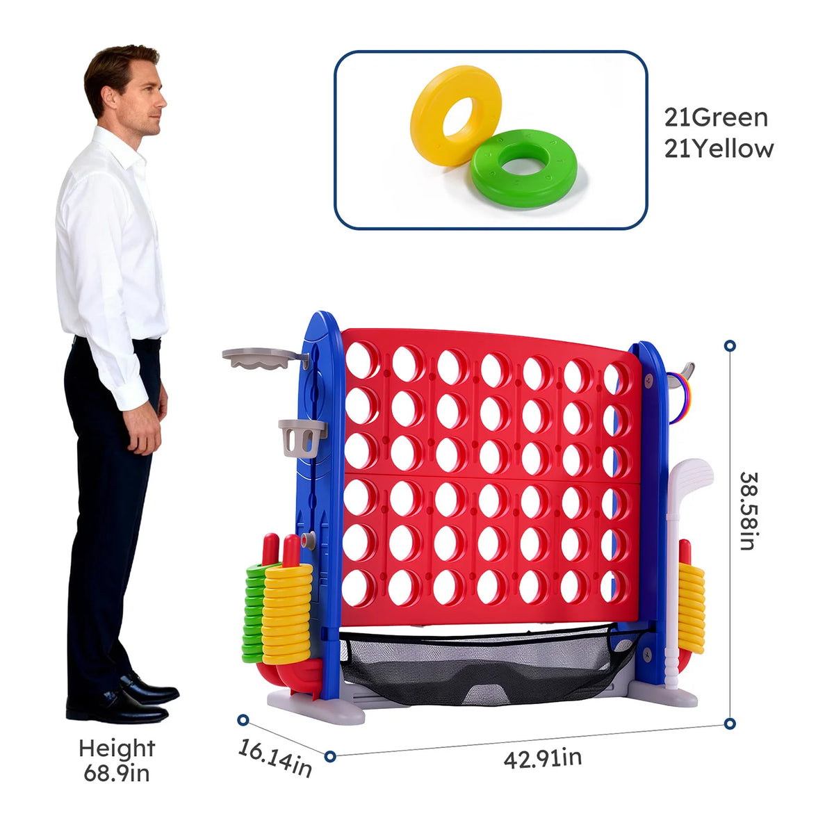 4-In-1 Giant Connect Adjustable Height Outdoor Basketball Hoop Ring Toss Family Game Set