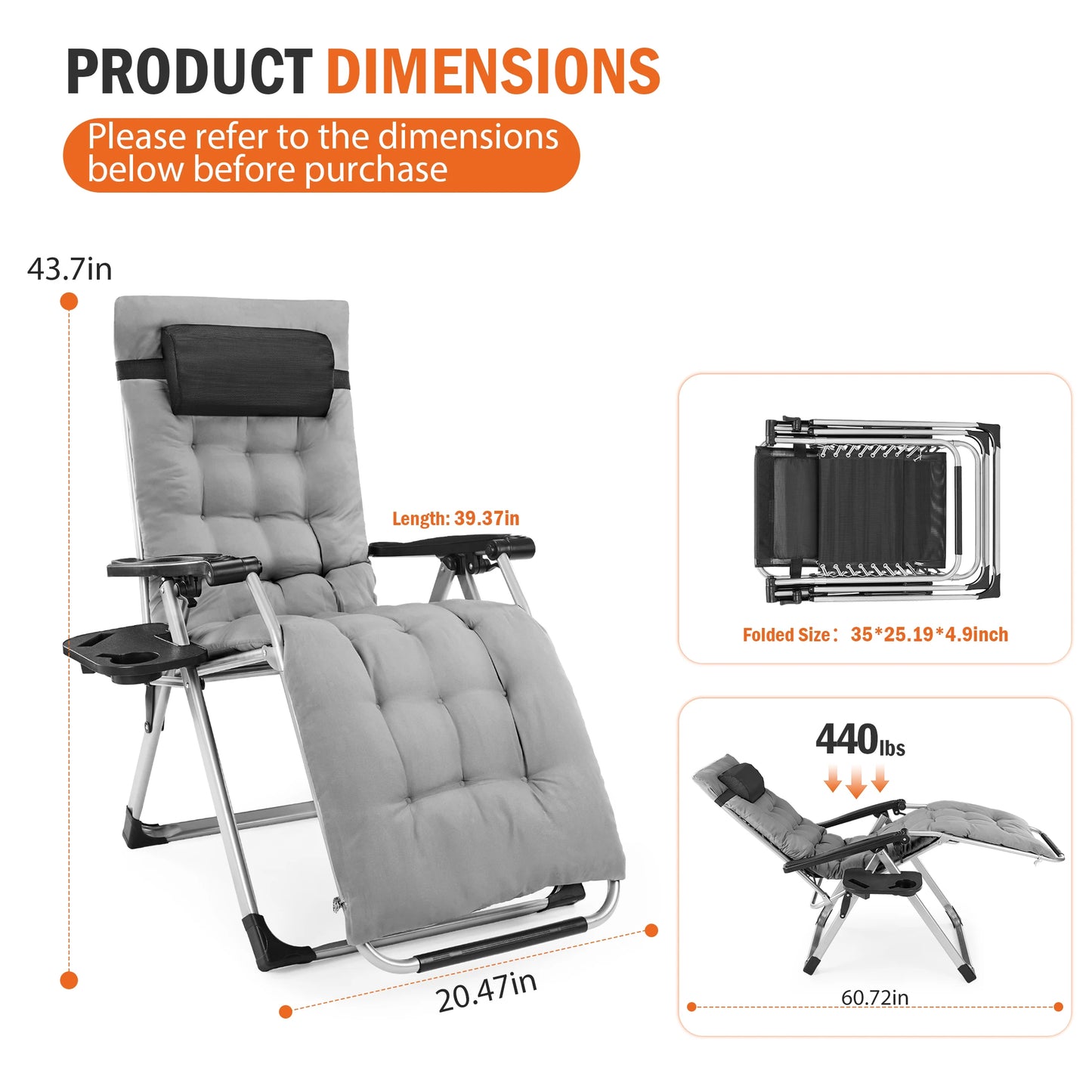 JHK Zero Gravity Reclining Camping Lounge Chair