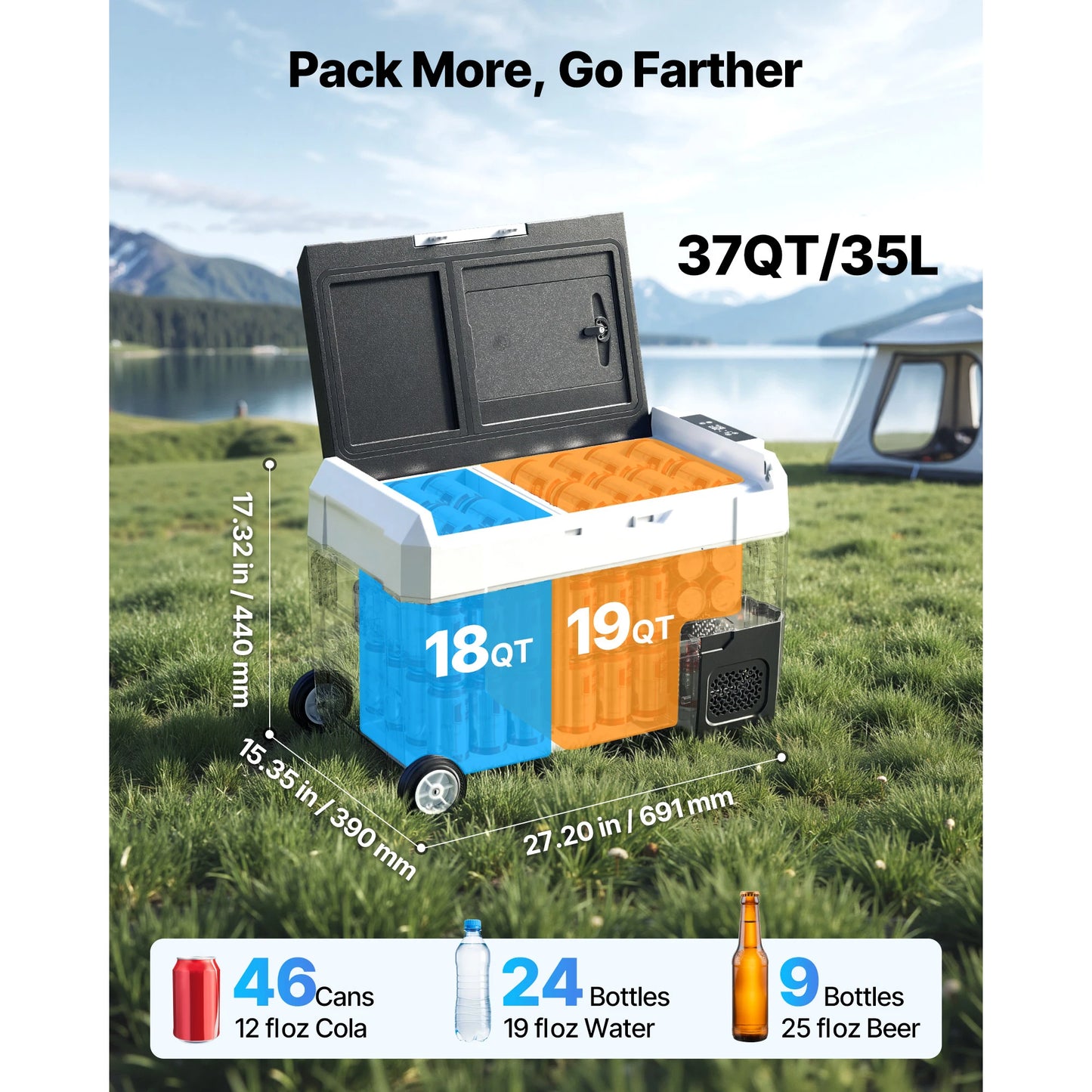 SucceBuy Portable Car Refrigerator With Wheel And App Control